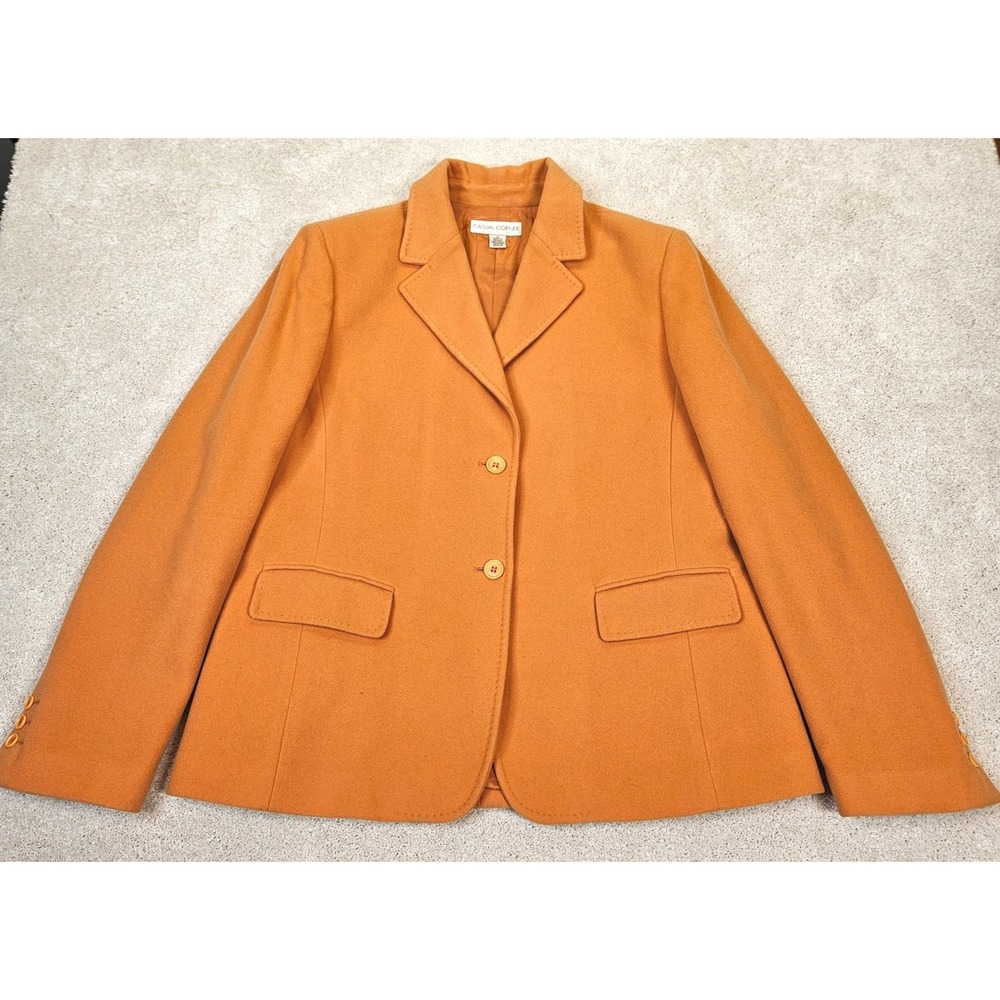 VTG CASUAL CORNER Y2K Women's Pumpkin Cashmere Wool Blazer XL Made‎ in Romania